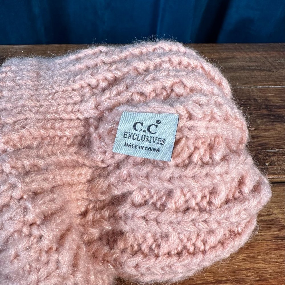 CC Creations Kids Double Pom Knitted Beanies Pink - Picture 4 of 4
